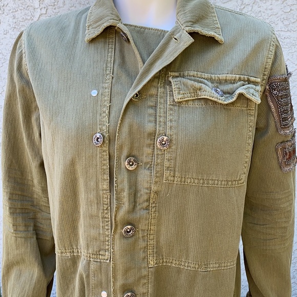 Free People embellished beaded eagle green utility military army jacket coat - Picture 3 of 15